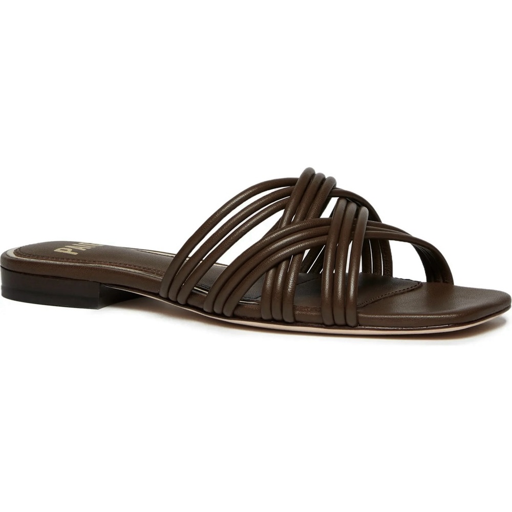 NEW PAIGE BROWN LEATHER FLAT SANDALS